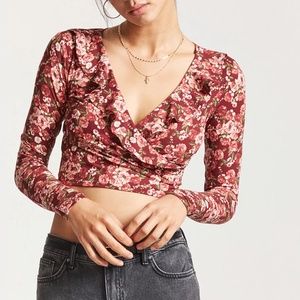 Long-sleeve Flower Crop Top